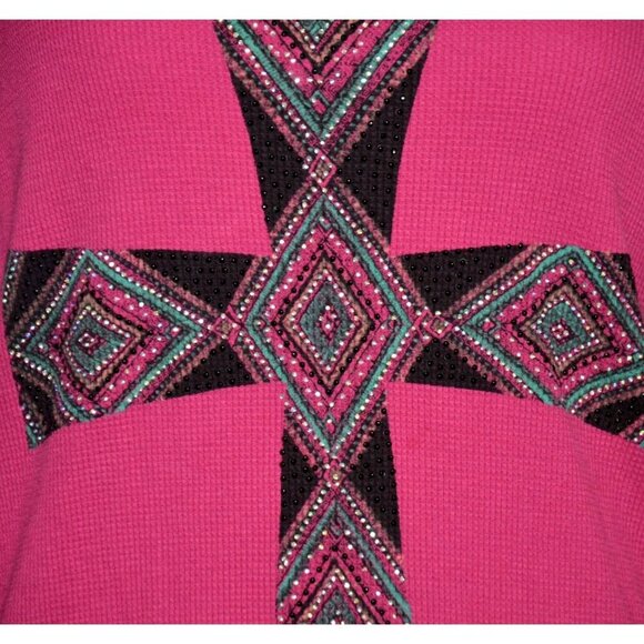 VOCAL Women's M Embellished Cross Waffle Knit Long Sleeve Thermal Biker Top - Picture 4 of 12